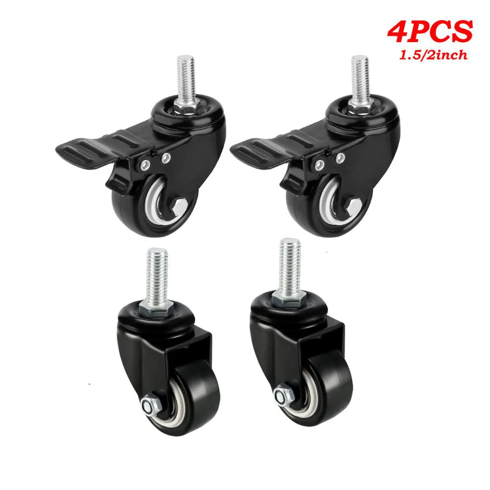 

4Pcs Heavy Duty 1.5"/2" Swivel Caster Wheels Threaded Stem with Brake Trolley Furniture Caster M8/M10 Threaded Stem and Nuts