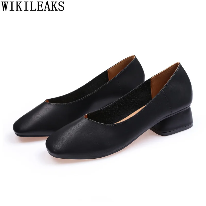

Black Heels Genuine Leather Low Heels Pumps Women Shoes High Heels Women Slip on Shoes for Women Square Toe Heels Zapatos Mujer