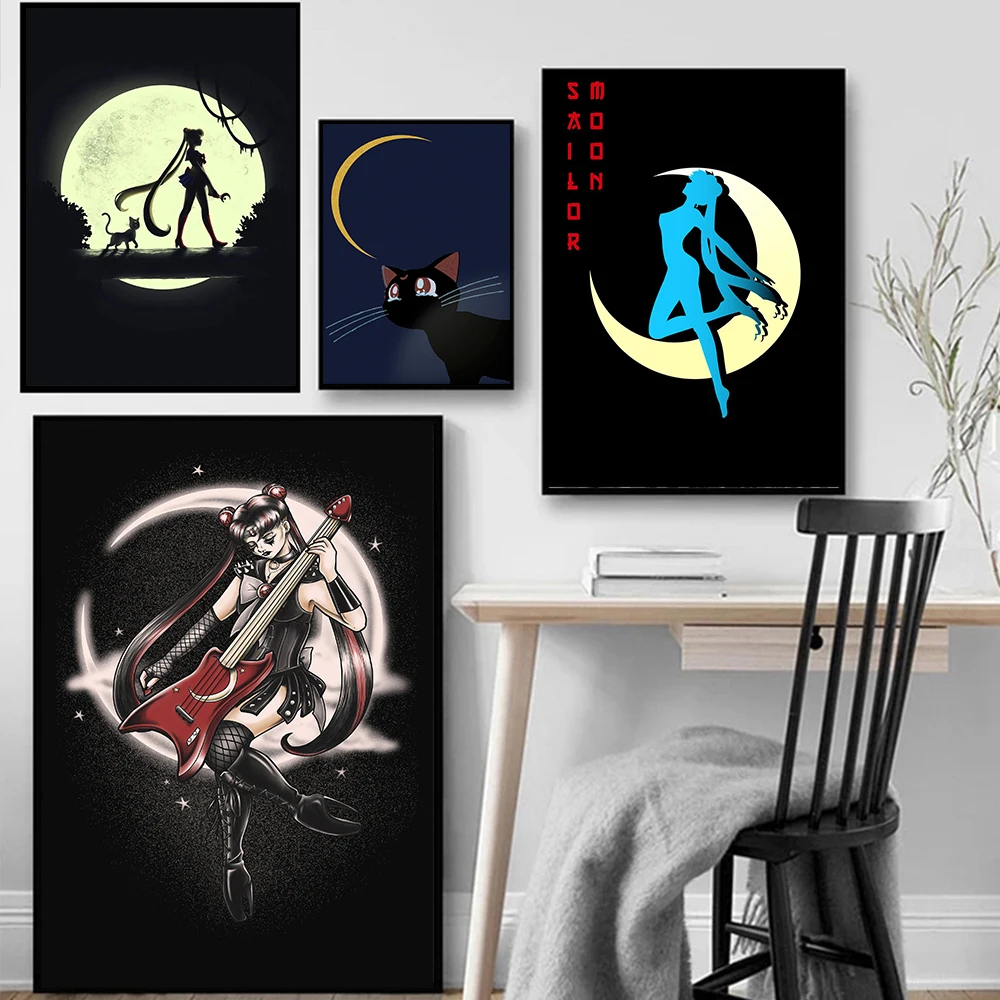 

Anime Sailor Moon Posters And Prints Cute Cat Canvas Painting Kawaii Wall Art Pictures Aesthetic Nordic Living Room Home Decor
