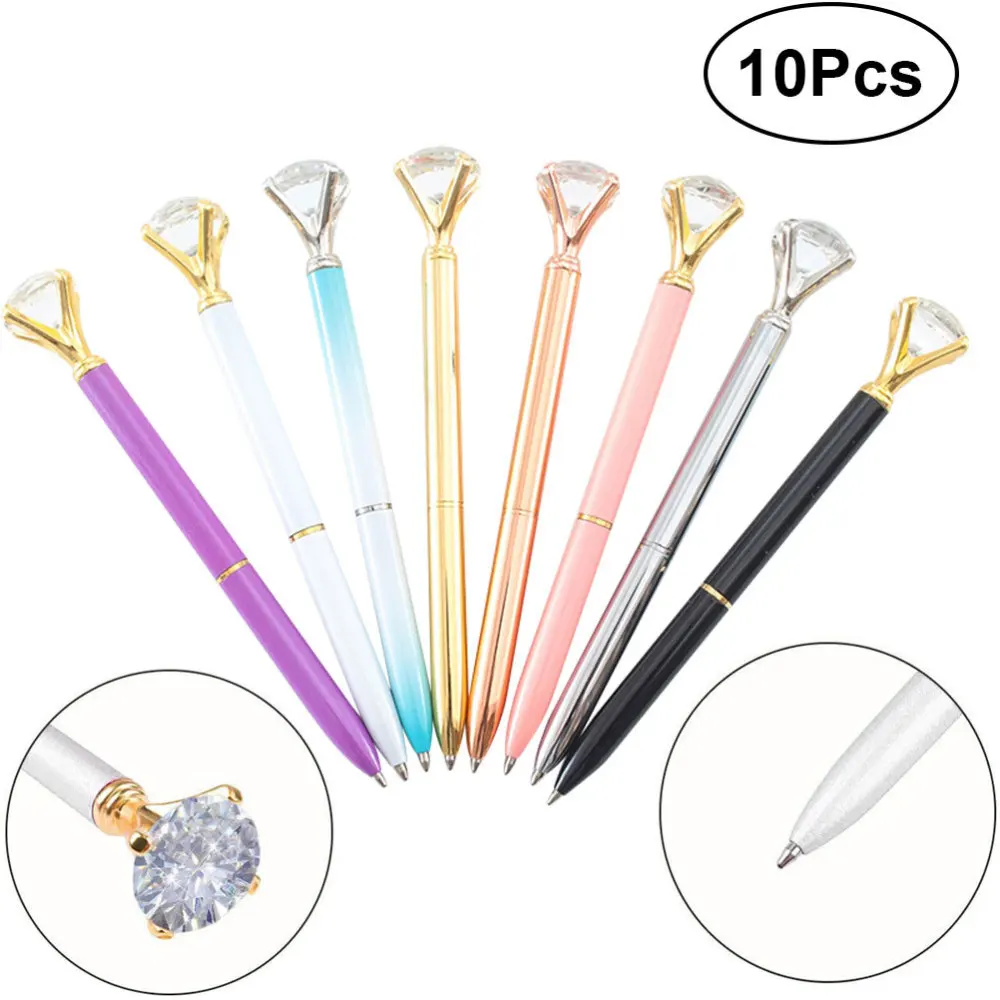 

10PCS Creative Glass Crystal Diamond Pens Ballpoint Pen Roller Pens Diamond Big Metal Pen for School