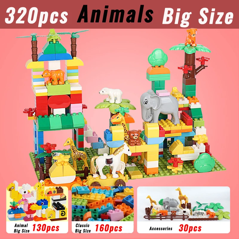 

320pcs DIY City Construction Big Size Building Block Compatible Duploed Castle Animal Set Assemble Bricks Toys For Children