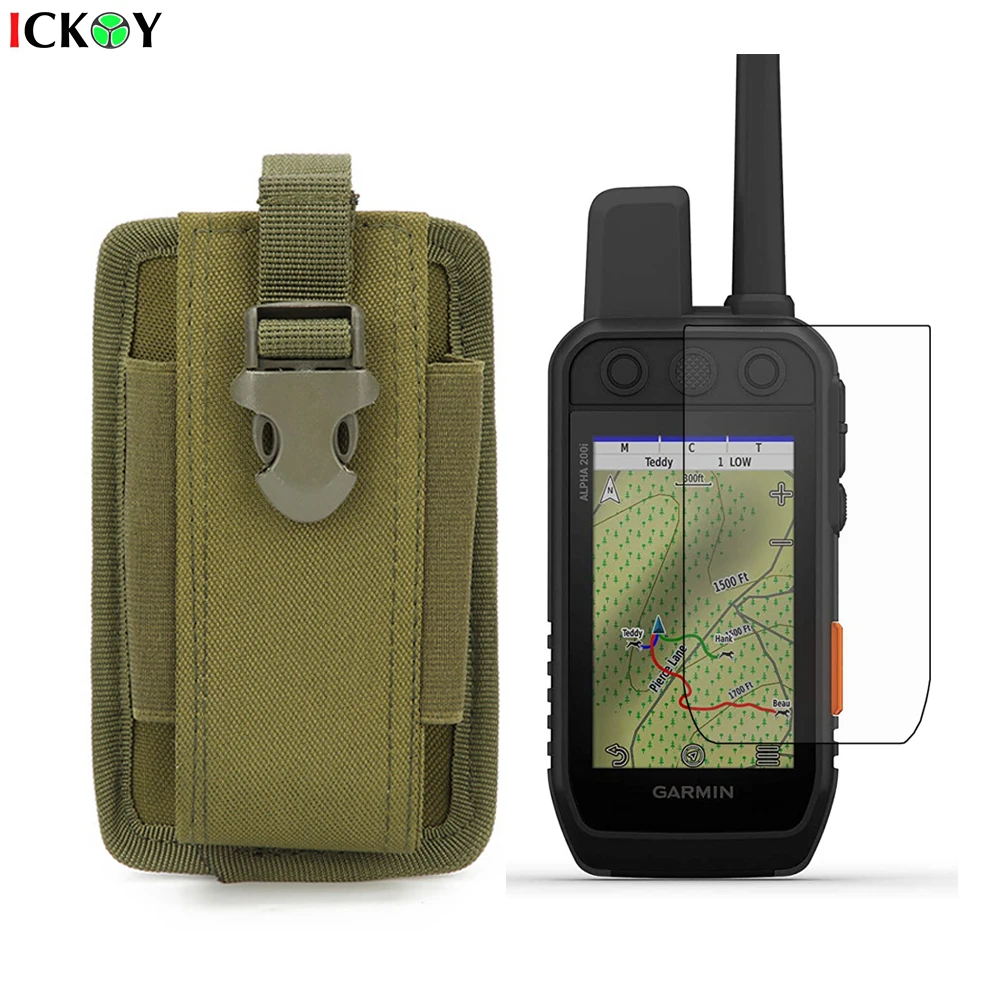 Military Tactical Portable Pouch Case + Screen Protector Shield Film for Hiking Handheld GPS Garmin Alpha 200i Alpha200i