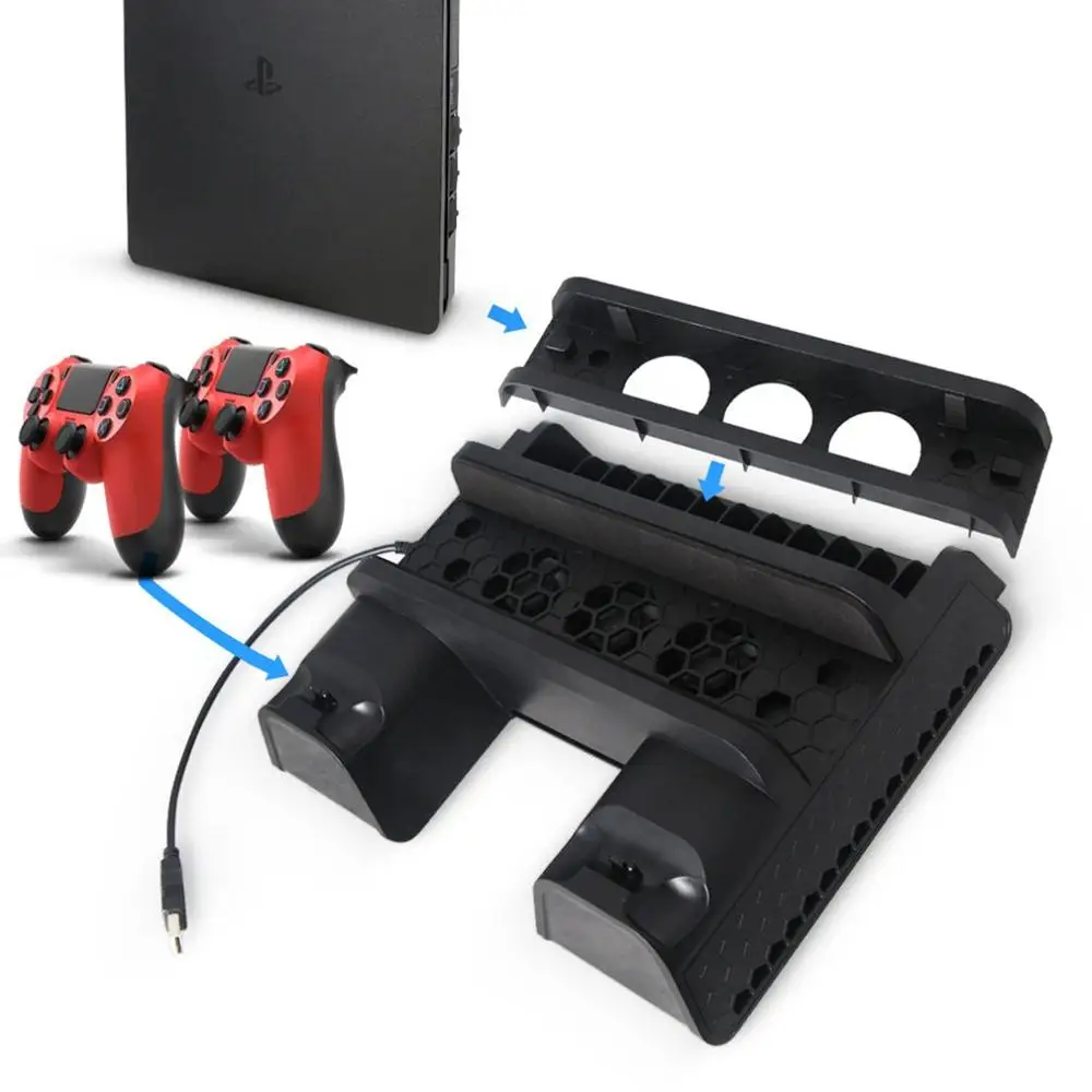 Для PS4/PS4 Slim/PS4 Pro вертикальная подставка с охлаждающим вентилятором двойной контроллер зарядное устройство зарядная станция для SONY Playstation 4 кулер