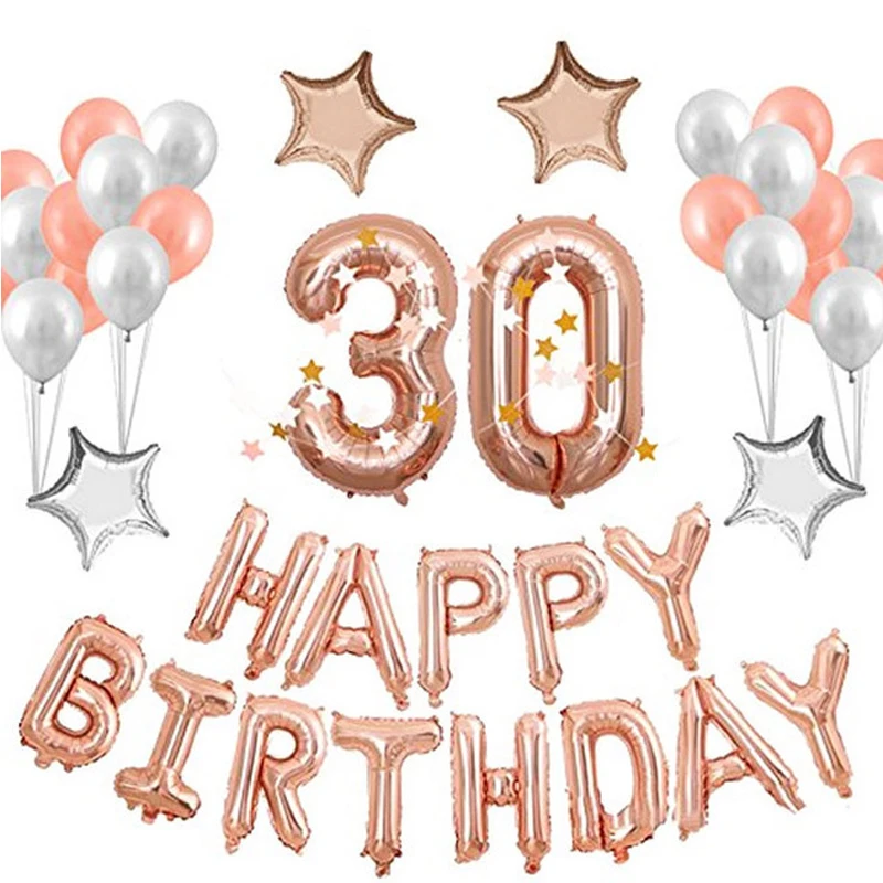 Розовое золото латексный Гелиевый шар 1 18 30 60th день рождения Happy Love праздничные