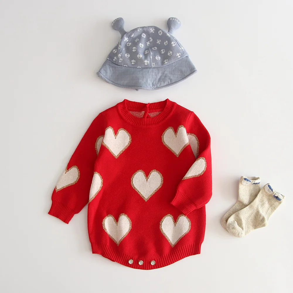 

Infant Knitting Jumpsuits Love Leopard Cotton Long Sleeve Jacquard Garments Climb Clothes Body for Babies Jumpsuit Baby Girls