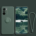 Чехол для Xiaomi Poco F3, Жидкая силиконовая резина, кольцо-держатель на палец, ремешок, мягкий чехол для Xiaomi Mi Poco F3, чехол для телефона