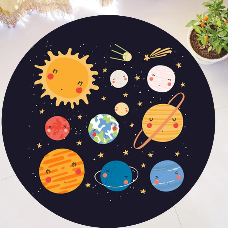 

Colorful Cartoon Planets of Solar System Universe Rocket Round Area Rug Carpet Mat for Kids Boy Room Children Home Decor NonSlip