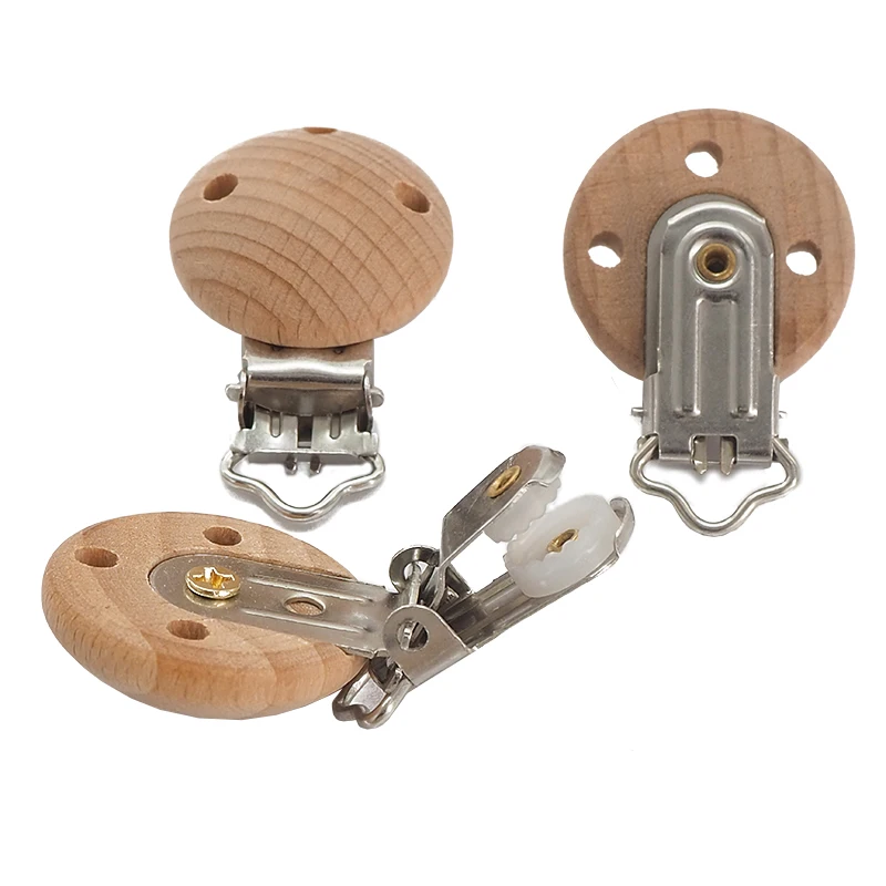 Chenkai-Pinzas de madera redondas para beb&eacute;, 5 piezas, 35MM, sin BPA, para bricolaje, sonajero, dentici&oacute;n, agarre, accesorios de juguete de madera-2