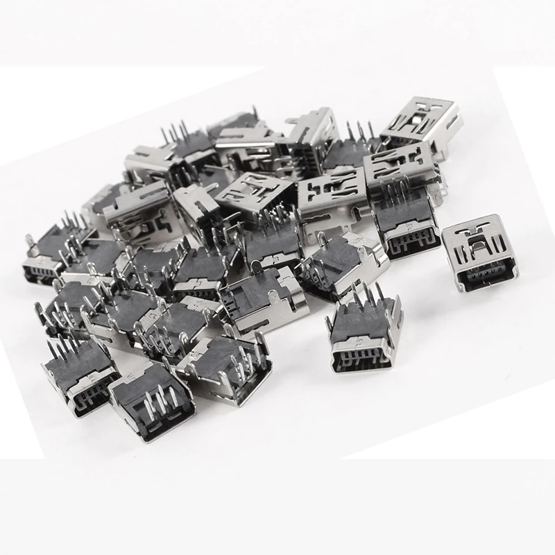 30 шт. мини Тип USB B разъем мама 5 контактный Угловые DIP Jack разъем|Соединители| |