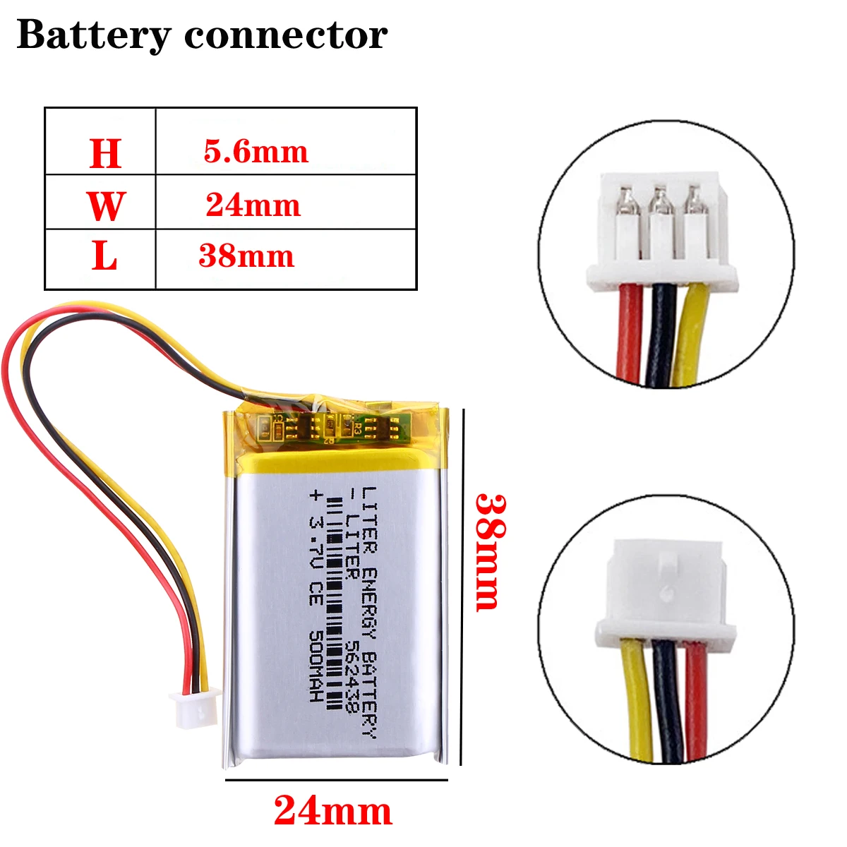 JST1.25-3P 500mAH 562438 3 7 v литиевая полимерная аккумуляторная батарея для умных часов GPS mp3