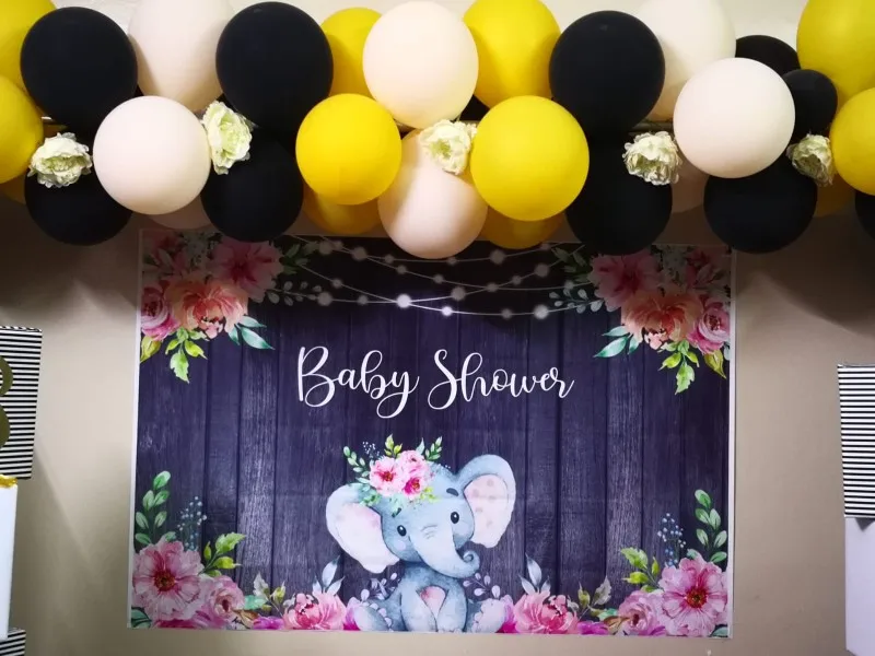 Фон для фотосъемки с изображением слона и детского душа деревянный пол фон