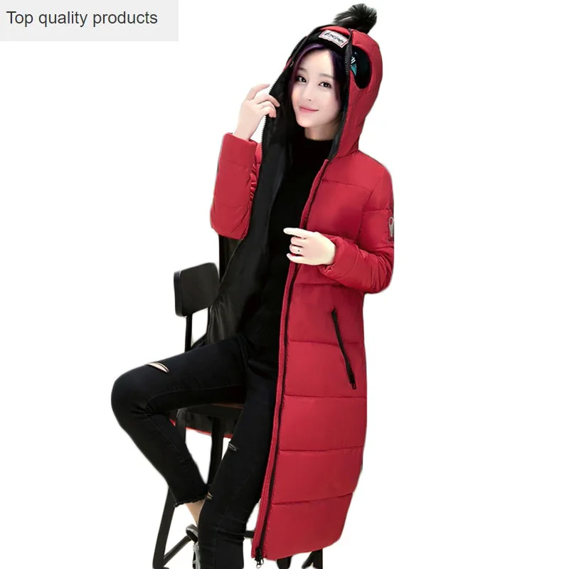 Large Size M-4XL Winter Women Eyes Hooded Hair Ball Cotton Padded Long Jacket Coat Girl Student Fashion Parka LH363 |