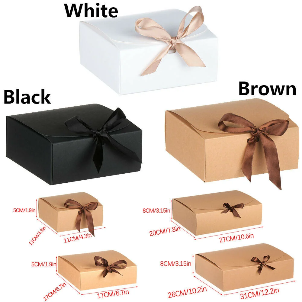 5pcs White/Kraft/Black Gift Box Event &amp Party Supplies Packaging Wedding Birthday Handmade Candy Chocolate With Ribbon - купить по