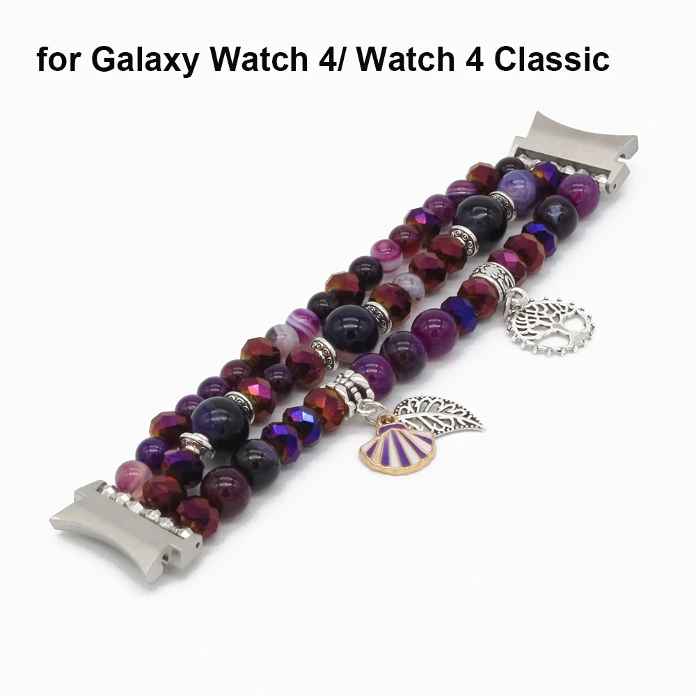 Watch 5 Pro Bracelet 40mm44mm for Galaxy Watch 4 Classic 42mm 46mm Band Handmade Elastic Beaded Strap Replacement Purple Jewelry