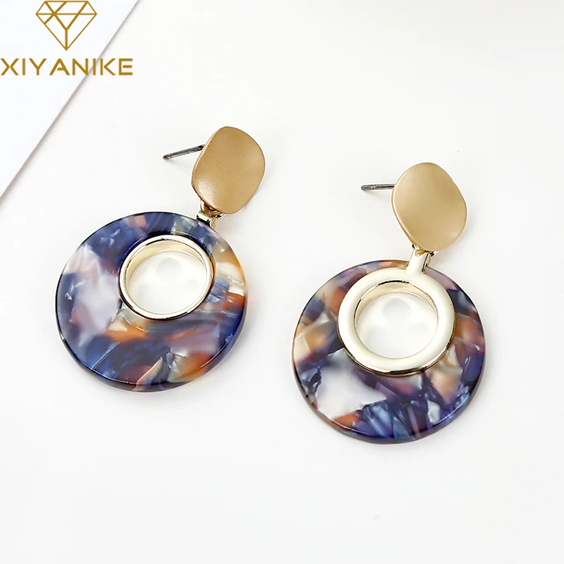 Красочные акриловые серьги XIYANIKE из смолы для женщин круглые Висячие