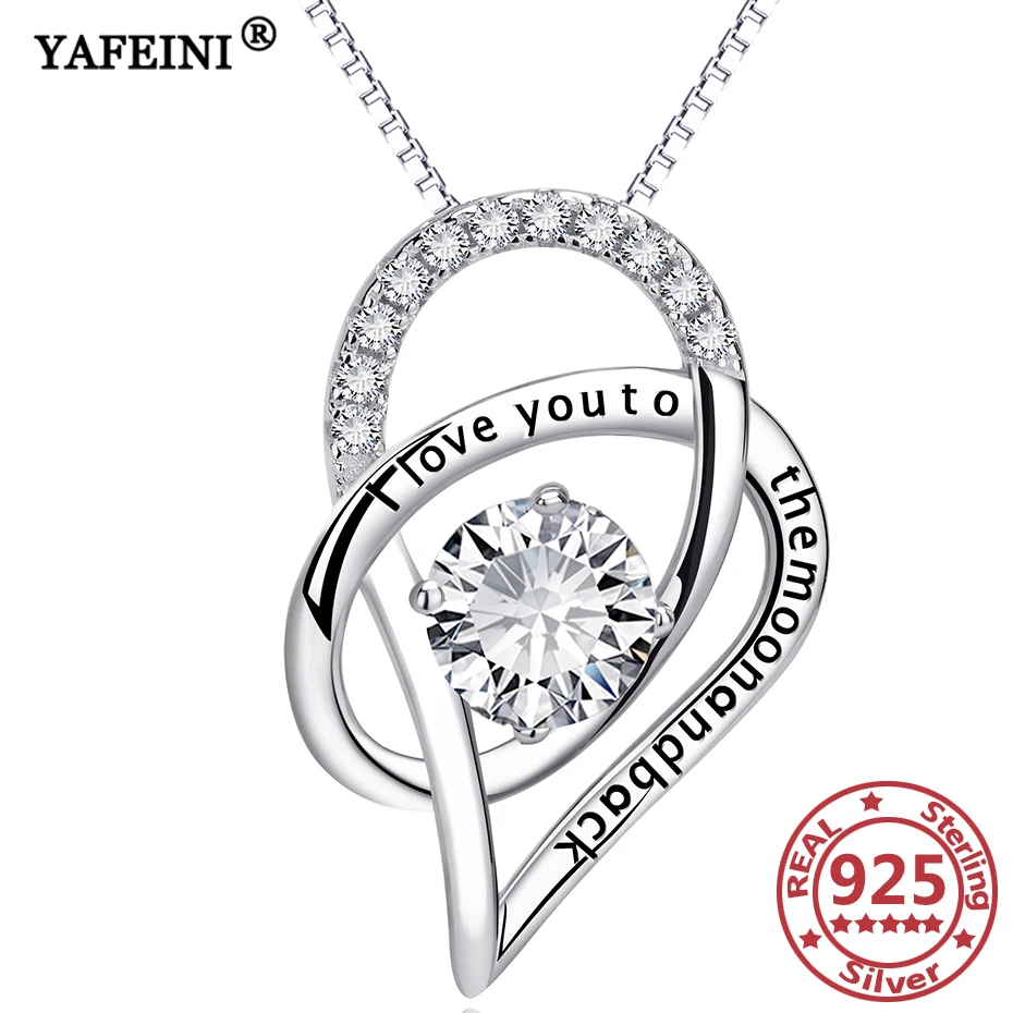 

YAFEINI Silver 925 Jewelry 925 Sterling Silver Necklace Crystal Zircon Heart I love you Necklace Pendants Women's Jewelry Chains