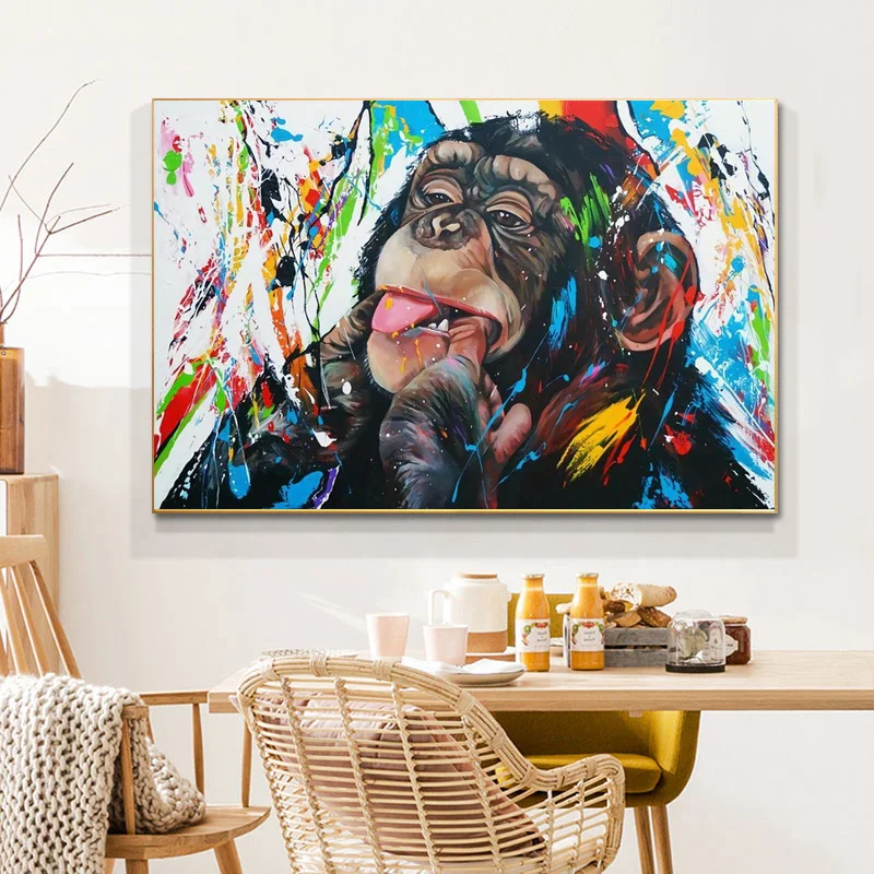 

Abstract Graffiti Monkey Make Faces Canvas Painting Posters and Prints Funny Gorilla Wall Art Picture for Living Room Decoration