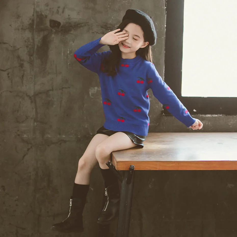 Милые свитера для девочек свитер с вишенками и цветочным рисунком детская