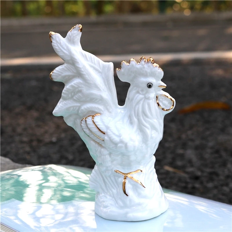 Позолоченная фарфоровая статуэтка в виде петуха настольная керамическая курица