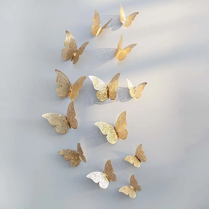 

3D Wall Sticker Gold Silver Butterfly 12pcs Optional Color Home Decoration 12 Cm/10 Cm/8 Cm 4 Each