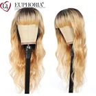 Волнистые человеческие волосы парики с челкой Омбре блонд 27 бразильские 9A Remy 100% человеческие волосы полная машина не кружево парики EUPHORIA