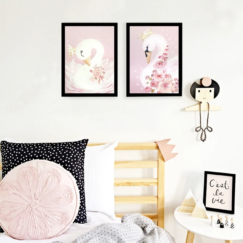 Wall Art Печать холст картина принцесса лебедь Плакаты для маленьких девочек Номер