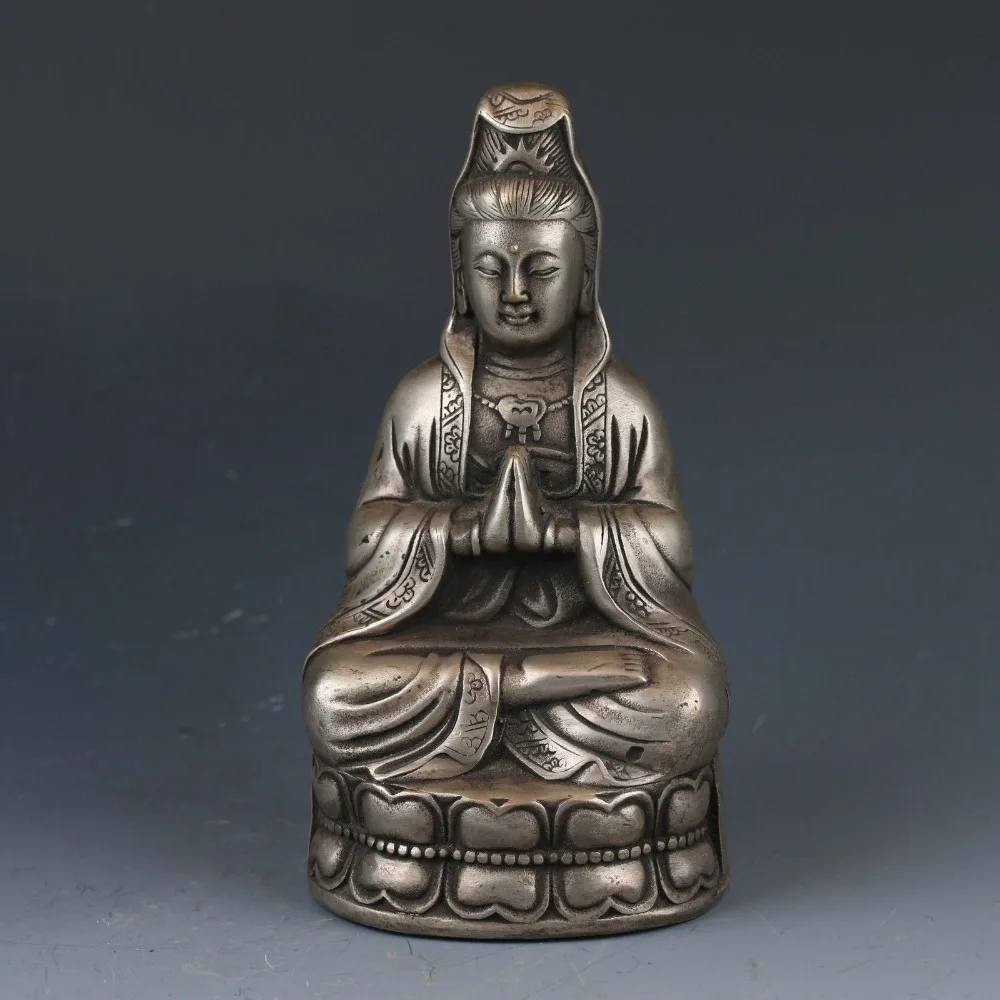 

Aarchaize Collectible White copper Hand-carved Guanyin Buddha Statue