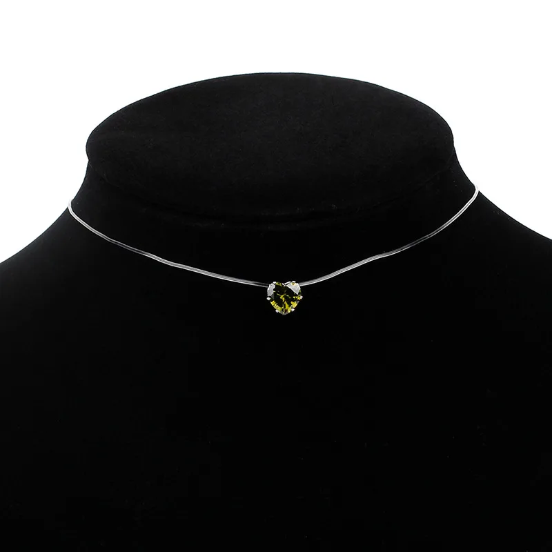 

Heart-shaped Choker Invisible Fish Line Crystal Necklace Pendant Neck Zircon Jewelry for Women Clavicle Chain Lady Collar Gift