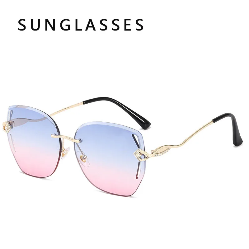 

очки солнечные женские Резные полые женские солнцезащитные очки без оправы с бриллиантами модные океанские линзы солнцезащитные очки с за...