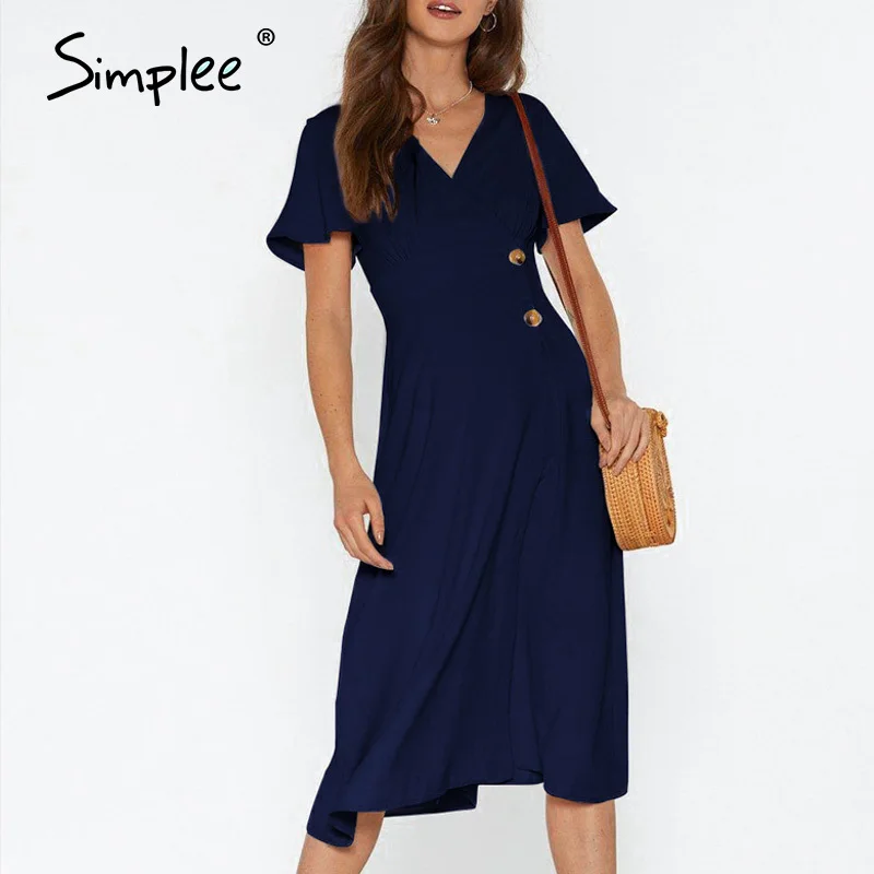 Simplee женское платье большого размера однотонное с пуговицами высокой талией