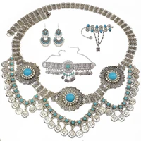 gypsy india necklace afghan oxidized tassel coin jhumka earrings bracelet waist belly chains boho turkish jewelry set