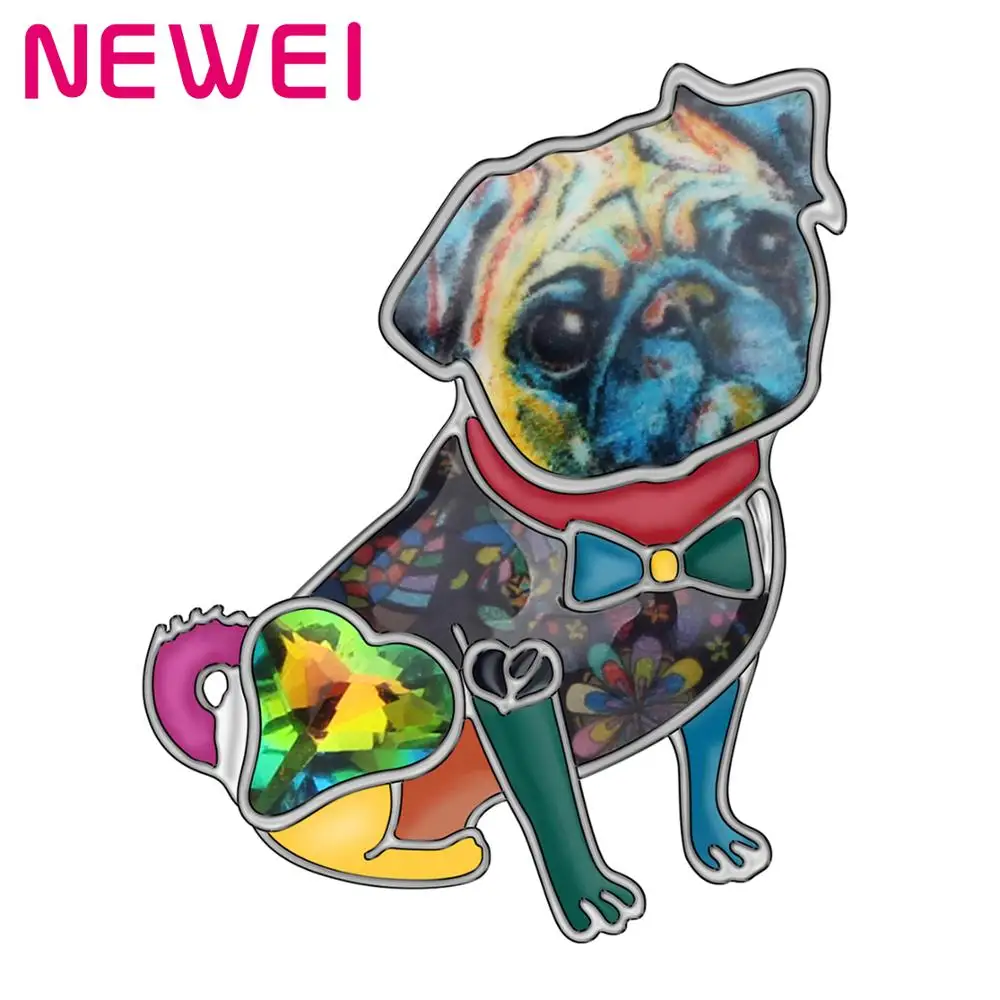 

NEWEI Enamel Alloy Rhinestone Floral Pug Dog Brooches Pin Clothes Scarf Decorations Jewelry For Women Girls Teen Charm Gift Bulk