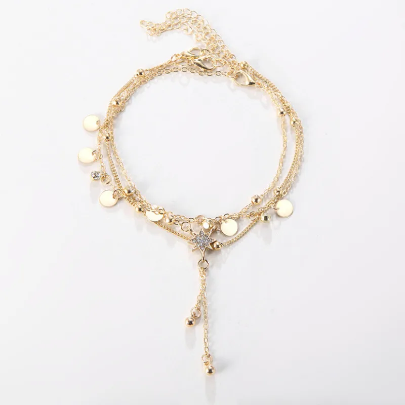 

Fashion Personality Multilayer Disc Pendant Anklet for Women