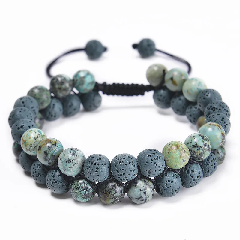 

Double Layers Matte Blue Lava Stone Beads Bracelet DIY Aromatherapy Essential Oil Diffuser Yoga Braided Strand Women Jewelry