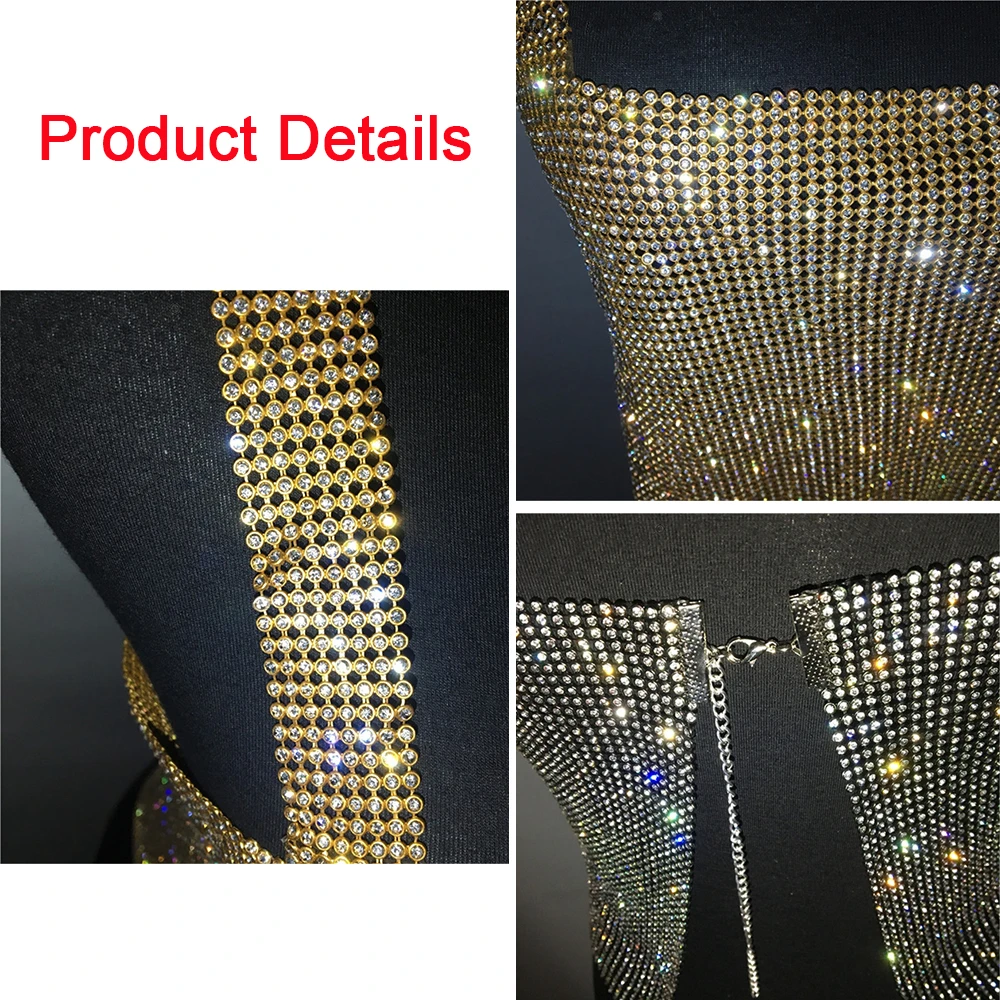 

Summer New Fashion Women Sexy Glitter Backless Tank Crop Tops Metal Sequined Rhinestone Crystal Diamonds Nightclub Party Wear