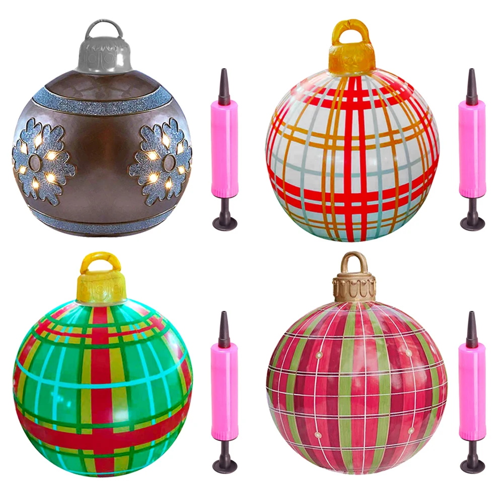 

60cm PVC Inflatable Christmas Ball w/ Pump Printed Christmas Ornament Craft Christmas Tree Decorations Gift PVC Inflatable Toys