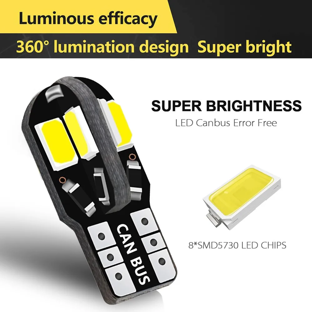 10светодиодный LED W5W Canbus T10 автомобильный внутренний свет для Toyota Levin Camry Reiz Highlander