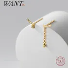 WANTME 925 стерлингового серебра; Индивидуальная уникальная Tassel Pendant циркон серьги-гвоздики для женщин шикарные модные праздничные ювелирные изделия, подарок