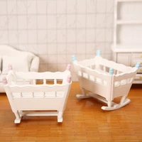 112 dollhouse baby bedroom small decoration items scene mini cradle blue powder pillar simulation baby rocking bed accessories