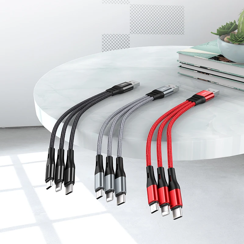 hoco 3in 1 usb micro type c cable for iphone 12 11 mobile phone android usb wire cord for samsung a12 a51 s20 s21 charging cable free global shipping