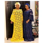 Новое модное Африканское женское платье Дашики, водорастворимое гипюровое кружевное длинное платье свободного кроя + Внутренняя юбка из двух частей, свободный размер