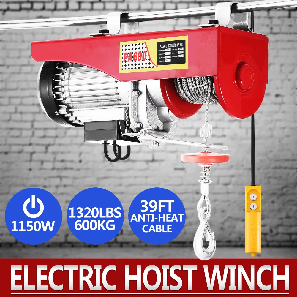 600KG Electric Hoist Scaffold Winch Lifting Crane Wire Motor Pulley Engine