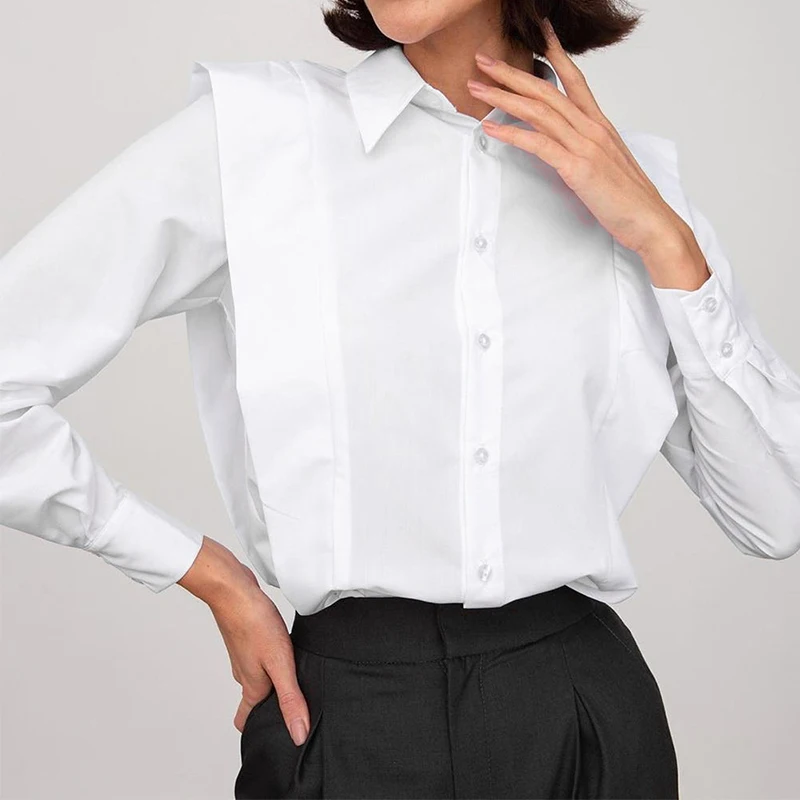 

FORYUNSHES 2021 Butterfly Sleeve White Shirt Women Spring Blouses And Tops Casual Blue Shirt Button Lapel Ladies Office Tops New
