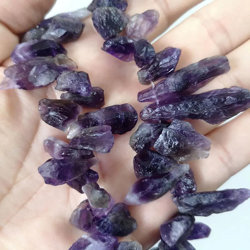 

Natural Rough Amethysts Column Purple Bye Hole Crystal Stone Beads Irregular Gem Beads For Jewelry Making DIY Bracelet Necklace