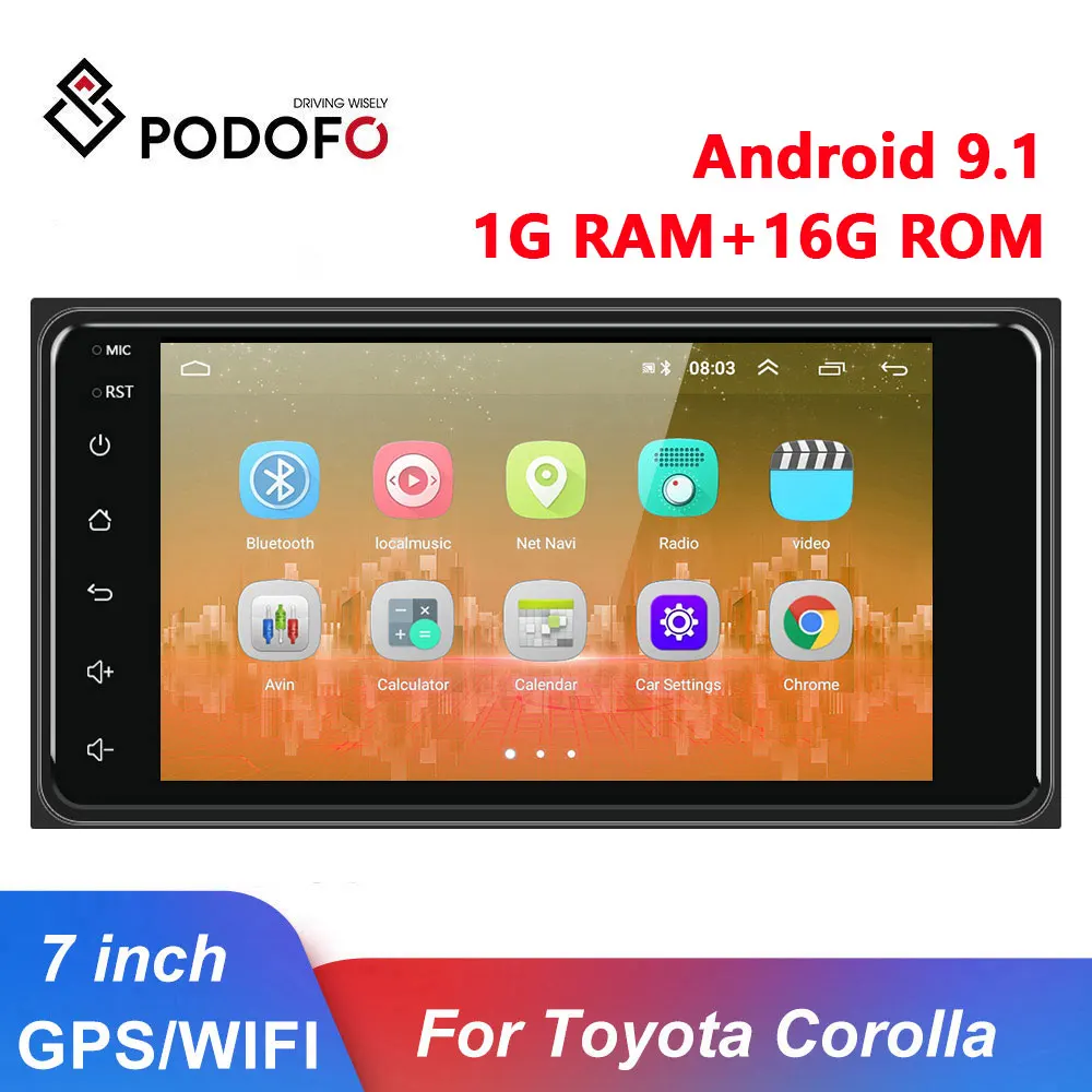 $74.99 Podofo 2Din Android 9.1 Car Radio Car Multimedia Player Radio 2 Din GPS Auto Audio Radio Bluetooth Autoradio For Toyota Corolla