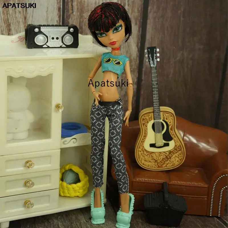 

Fashion Blue Cartoon Glasses Crop Top Pants for MH Doll Outfits Clothes Set For Monster High 1/6 DIY Accessories Kids Toys
