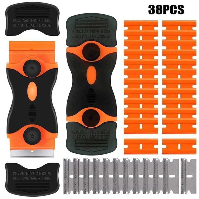 

38PCS Glass Car Window Scraper Squeegee Handle Razor Hob Scraper Ceramic Tint Vinyl Wrap Glue Remover Tool Blade Clean Razor