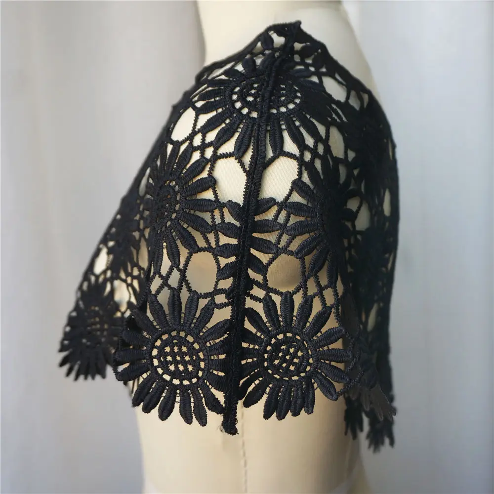 Черная ткань воротник вышитый цветок полые аппликации пришить патч для платья