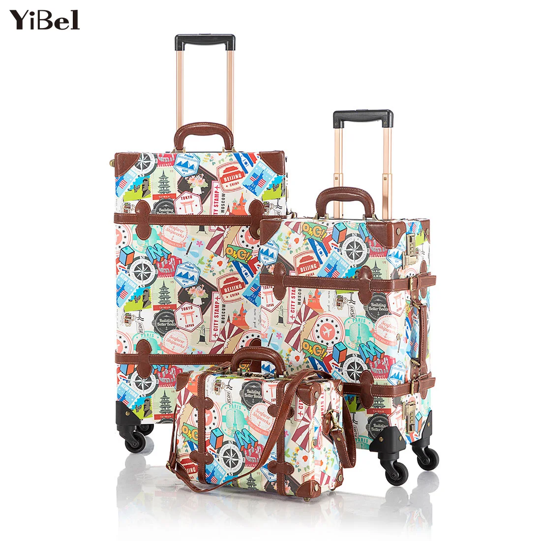 

Retro Luggage Cases Unisex Trolley Suitcase 24/26 Inch Student Portable Travelling Luggage Set