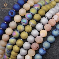 6 colors natural rainbow electroplated druzy agates spacer loose round stone beads for jewelry diy making bracelet 15 6 8 10mm